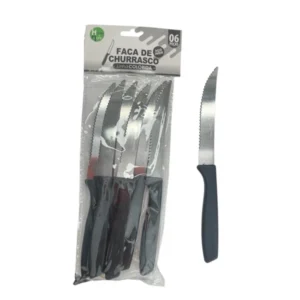 Conjunto de Faca de Churrasco Colorido Preto 06PÇS