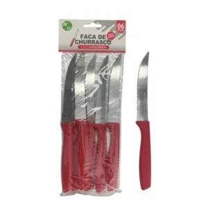 Conjunto de Faca de Churrasco Colorido Vermelho 06Pçs