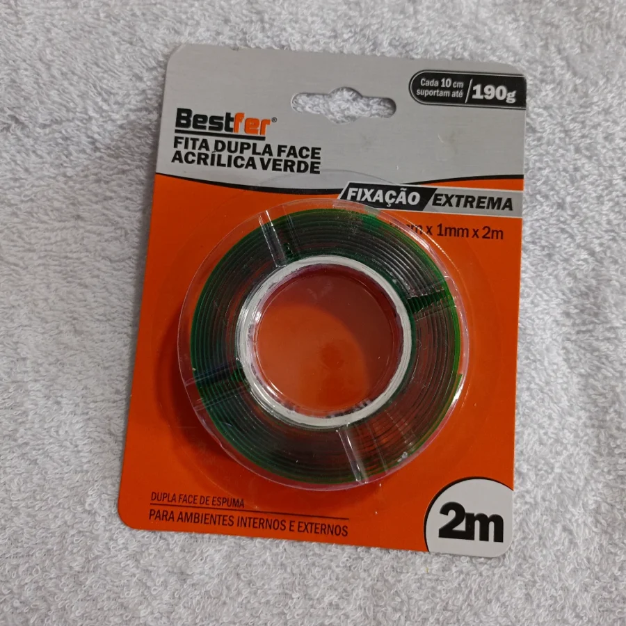Fita Dupla Face Acrilica Verde 9mm/1mm/2m Fixaçao ESTREMA  190G