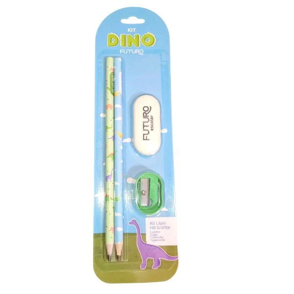 Kit 2 Lápis HB Grafite DINO+Borracha+Apontador  Futuro