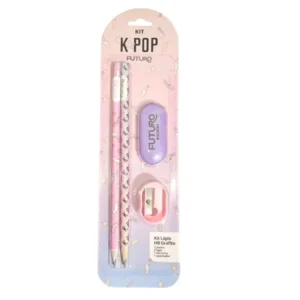 Kit 2 Lápis HB Grafite K Pop +Borracha+Apontador  Futuro