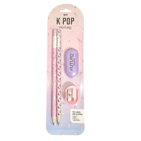 Kit 2 Lápis HB Grafite K Pop +Borracha+Apontador  Futuro