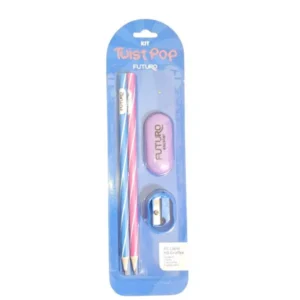 Kit 2 Lápis HB Grafite Twist Pop+Borracha+Apontador  Futuro