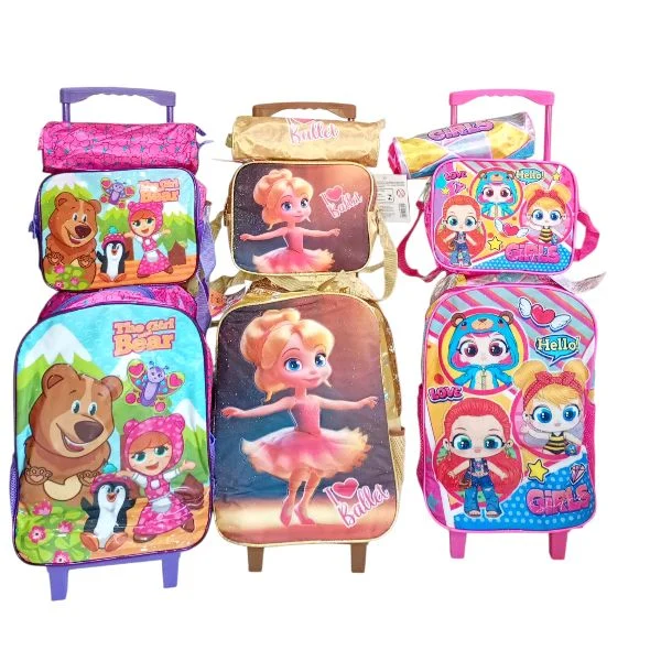 Kit mochila c/ rodinhas + Lancheira+porta lápis Feminina Sortida |Winth