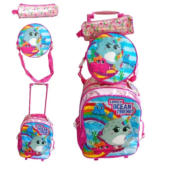 Kit Mochila+ Lancheira + porta Lápis Lovely Ocean Friends  |Rocie