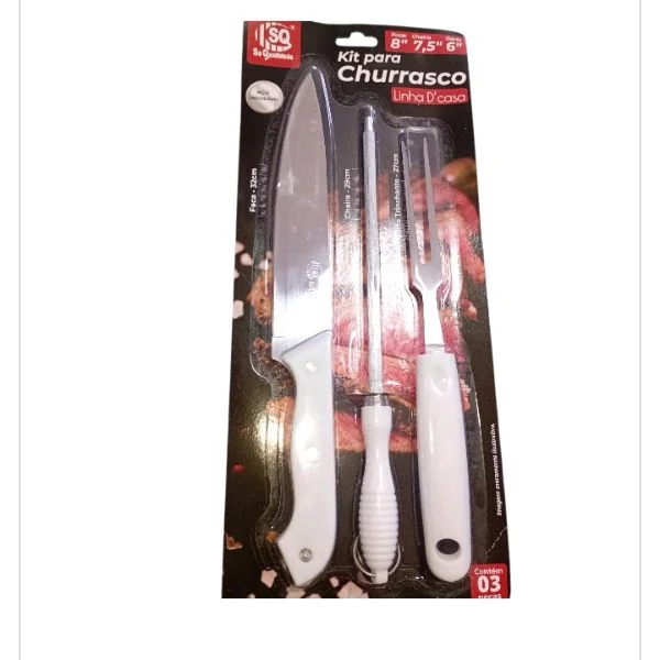 Kitn Para Churrasco faca 8,chaira7,5,,garfo6,, Aço Inox. Contem 3 Peças