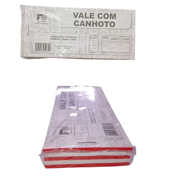 Vale c/ Canhoto 155mmx70mm  50 Folhas c/ 5 unds
